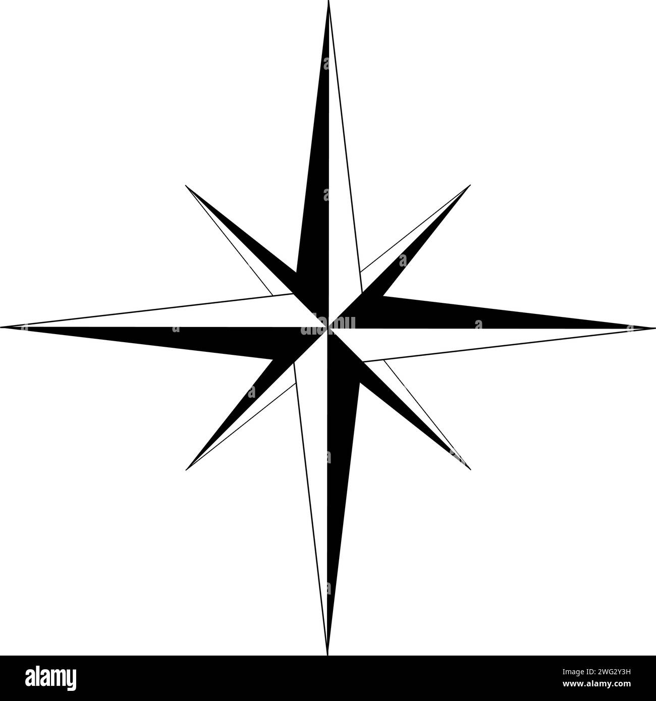 Windrose oder Kompass Rose Vektor mit acht Zacken. Isolierter Hintergrund. Illustrazione Vettoriale