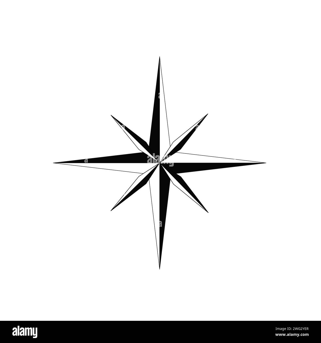 Windrose oder Kompass Rose Vektor mit acht Zacken. Isolierter Hintergrund. Illustrazione Vettoriale