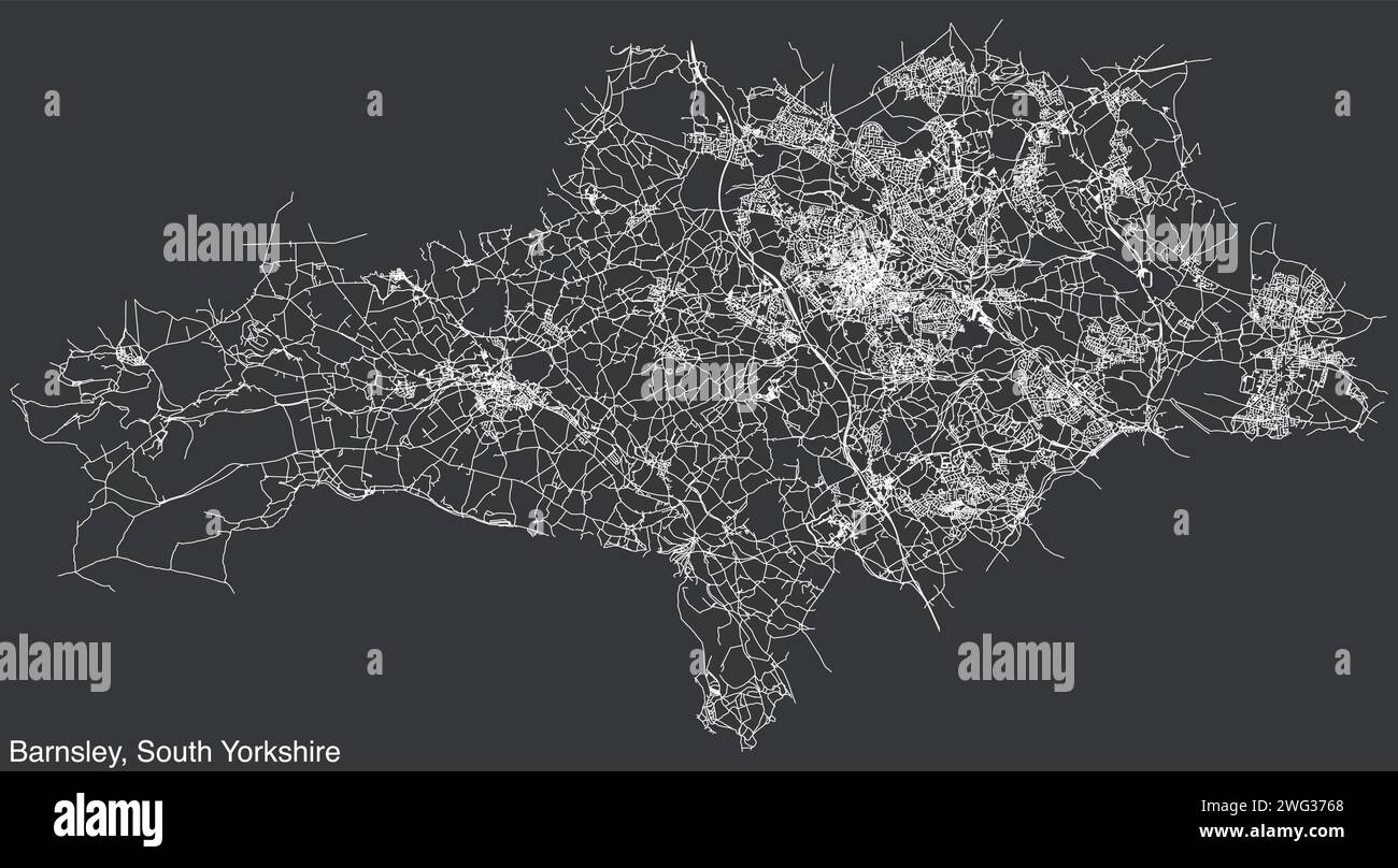 Mappa stradale del METROPOLITAN BOROUGH DI BARNSLEY, SOUTH YORKSHIRE Illustrazione Vettoriale