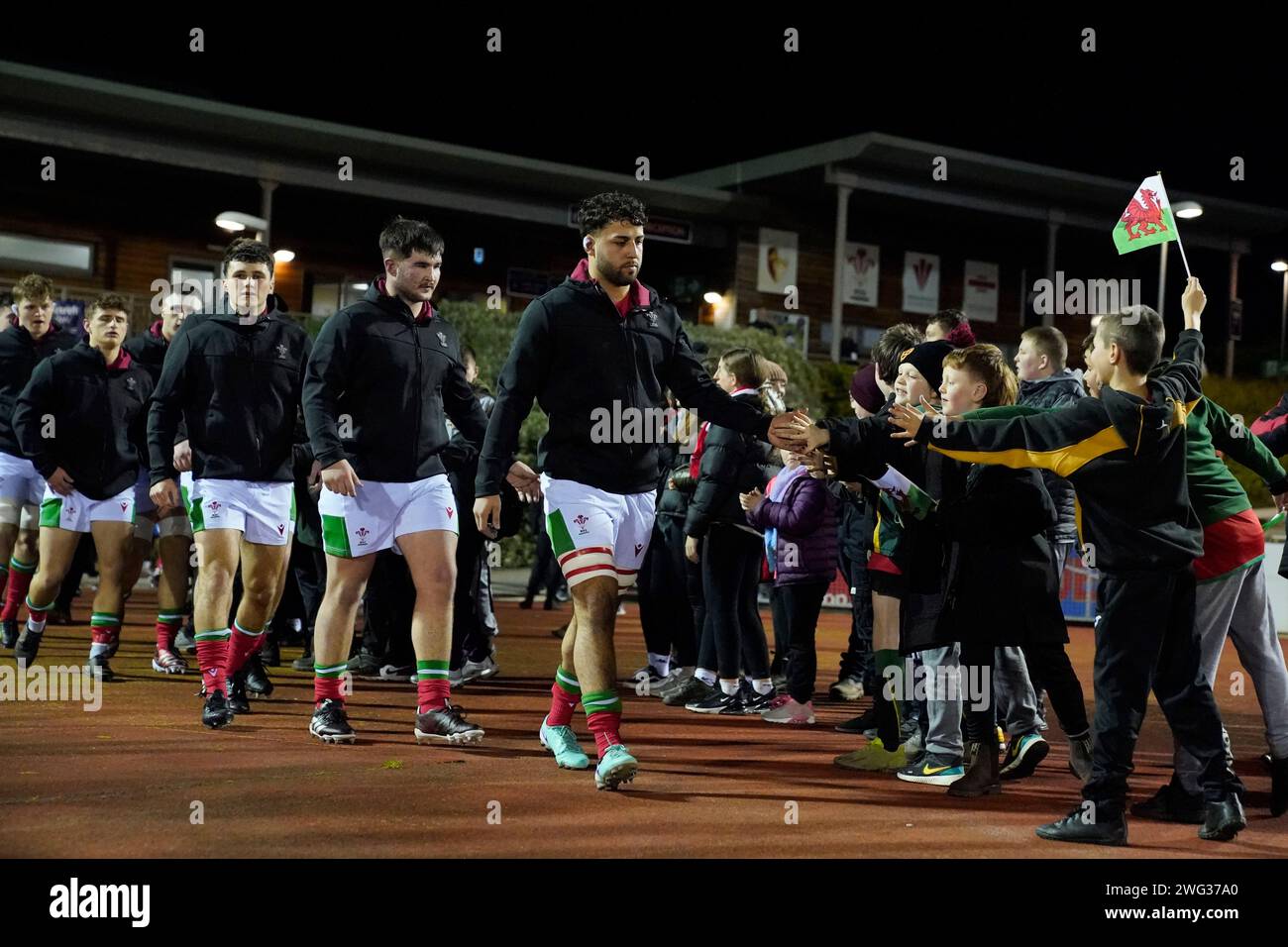 Colwyn Bay, Regno Unito. 31 agosto 2023. I giocatori gallesi degli U20 si sfidano prima del Guinness U20 Six Nations Match 2024 Galles U20s contro Scozia U20s allo Stadiwm CSM, Colwyn Bay, Regno Unito, 2 febbraio 2024 (foto di Steve Flynn/News Images) a Colwyn Bay, Regno Unito il 31/8/2023. (Foto di Steve Flynn/News Images/Sipa USA) credito: SIPA USA/Alamy Live News Foto Stock