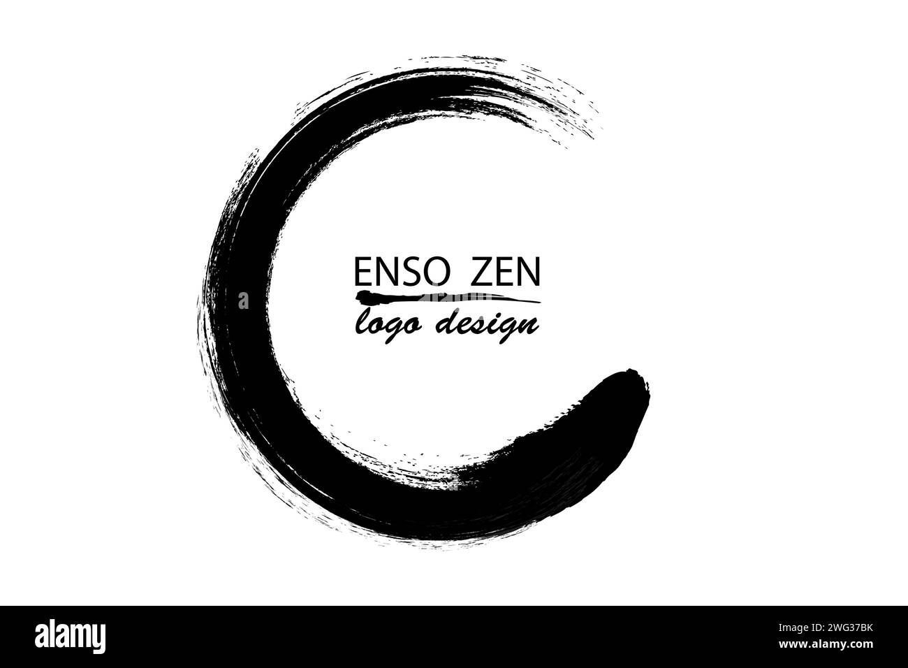 Enso Zen Circle disegnato a mano con inchiostro nero in sumi-e tradizionale stile giapponese, logo Vector in stile Paint Brush, isolato su bianco Illustrazione Vettoriale