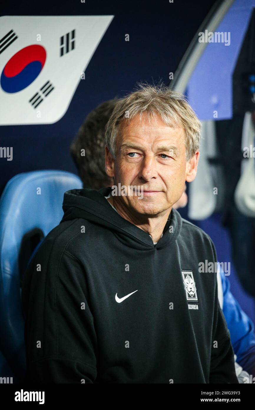 Doha, Qatar, 2 Feb 2024, AFC Asian Cup Qatar 2023 Quater finale: Australia 1-2 Corea del Sud, Son Heung-min, Hwang Hee-chan salvano la giornata per portare la Corea in semifinale, immagine: Corea del Sud Head Coach Jürgen Klinsmann. Foto Stock