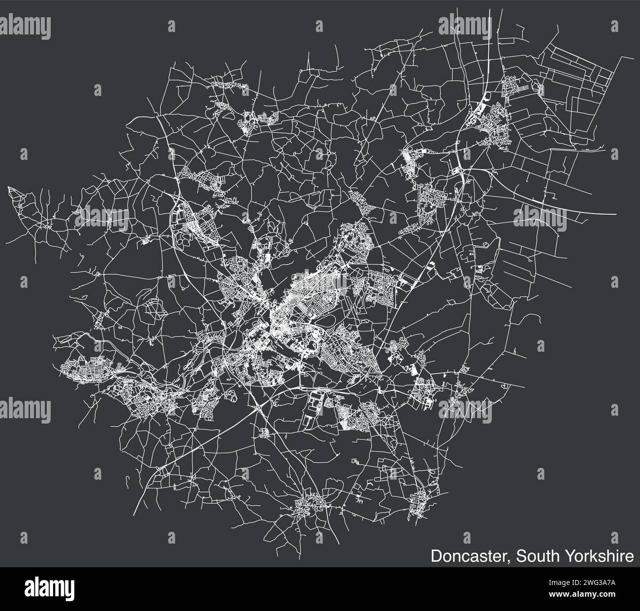 Mappa stradale del METROPOLITAN BOROUGH E DELLA CITTÀ DI DONCASTER, SOUTH YORKSHIRE Illustrazione Vettoriale