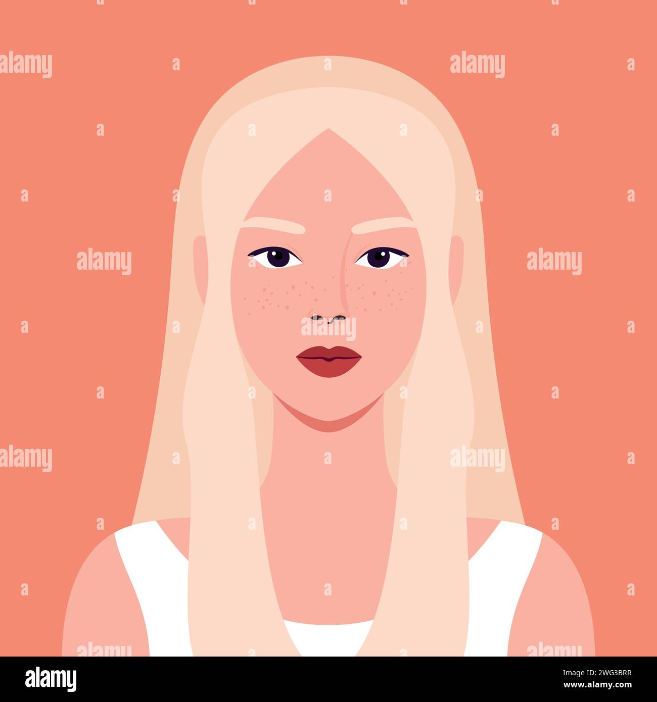 Ritratto di una giovane donna con capelli biondi e lentiggini. Avatar per i social media. Illustrazione vettoriale Illustrazione Vettoriale