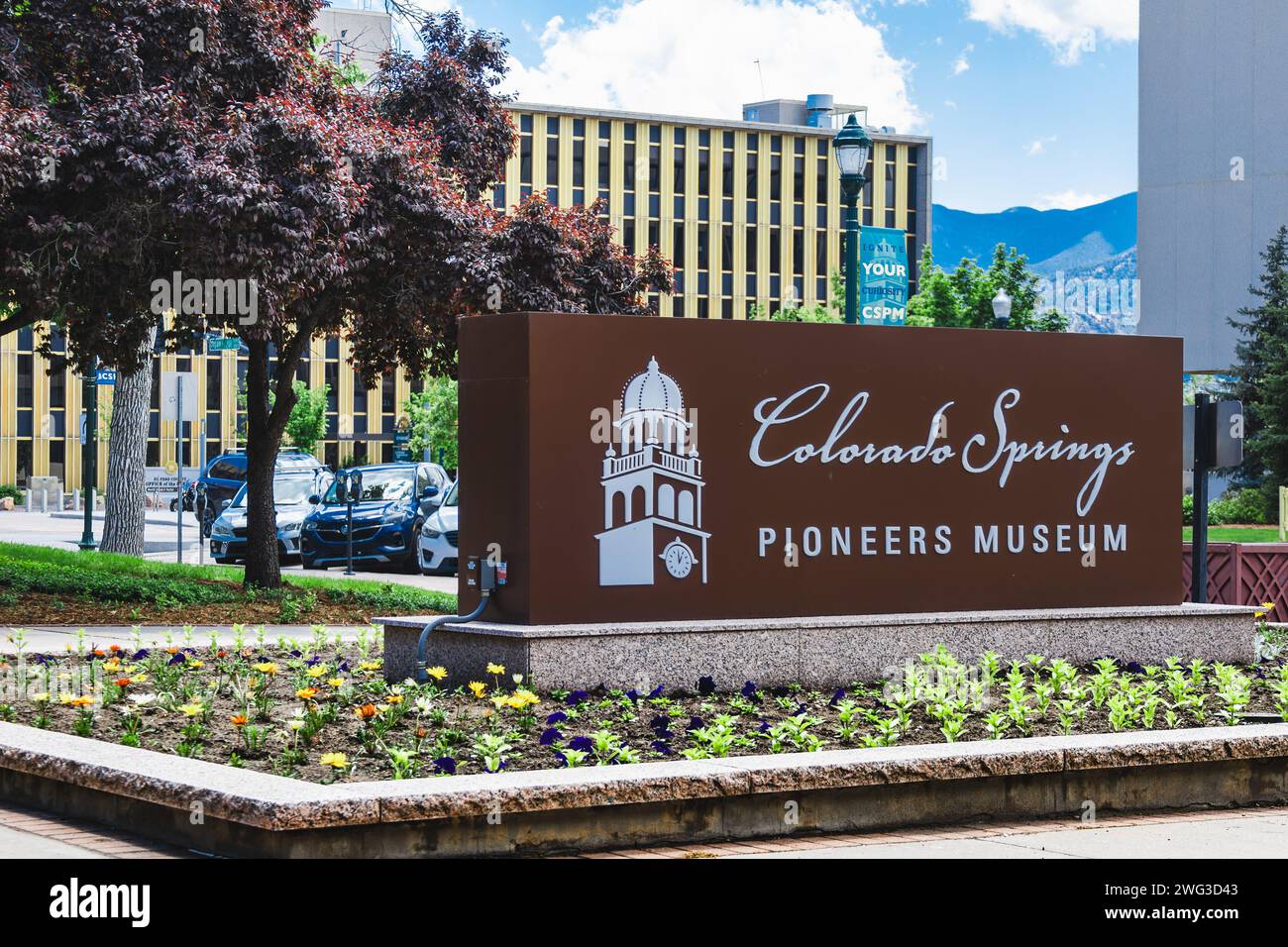 Colorado Spring, Colorado, Stati Uniti. 24 maggio 2023: Vista frontale del MUSEO DEI PIONIERI nel centro di Colorado Springs, Colorado. Foto Stock