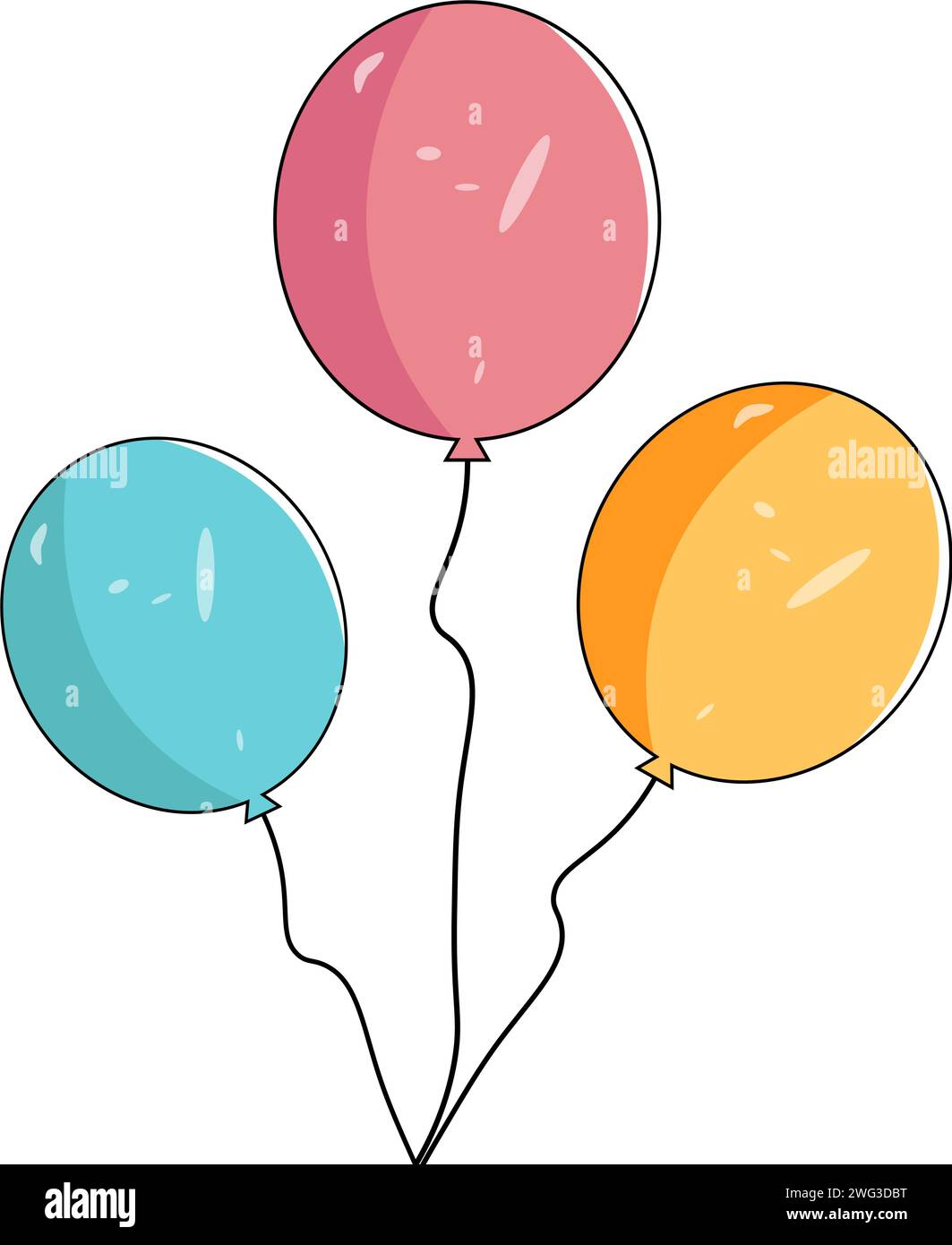 Vettore di volo del palloncino. Gruppo di palloncini volanti in stile cartone animato. Adatto per feste di compleanno, anniversari, feste per bambini Illustrazione Vettoriale