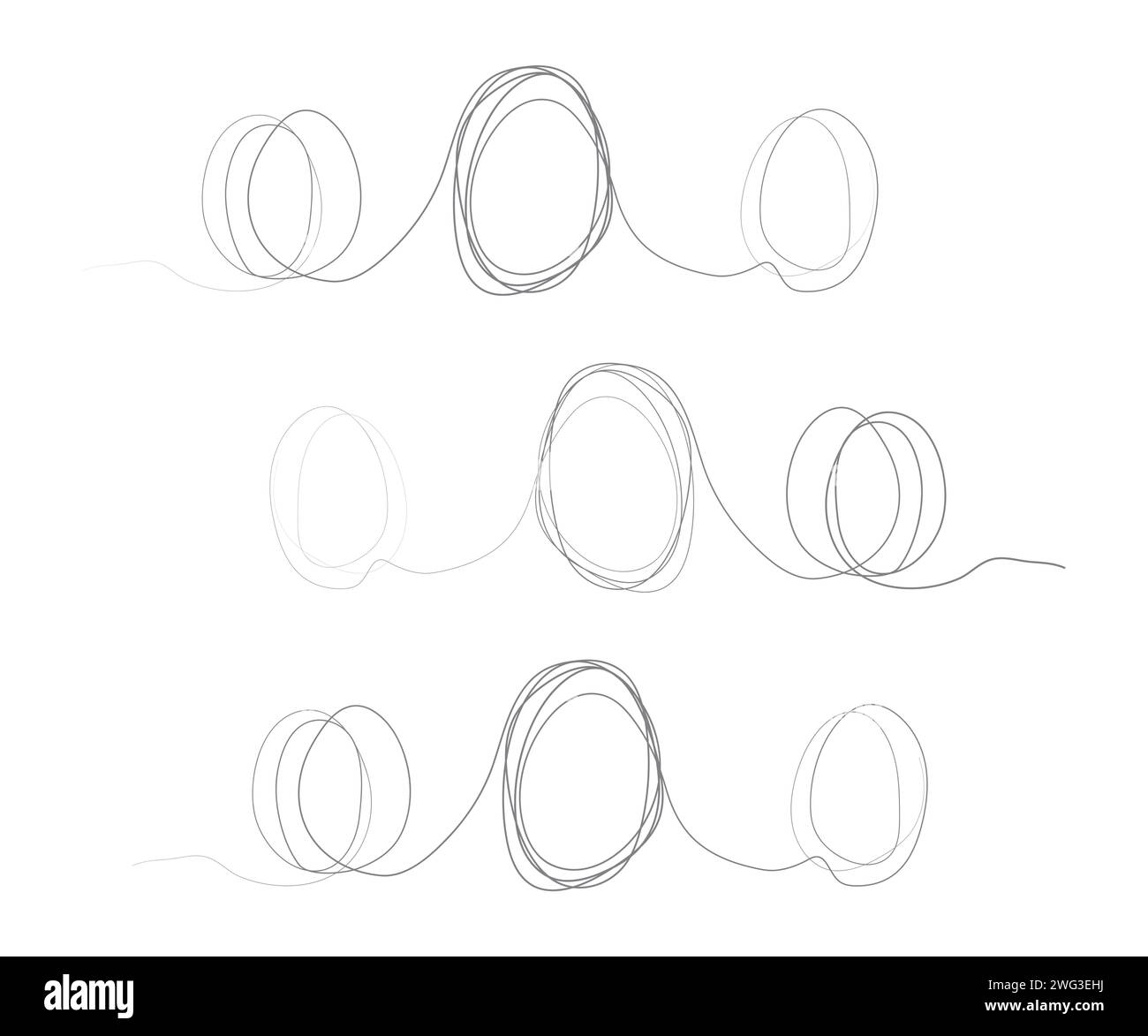 Disegno continuo di uova a linee sottili, forma di uovo foderato disegnato a mano, uova di monolina. Illustrazione Vettoriale