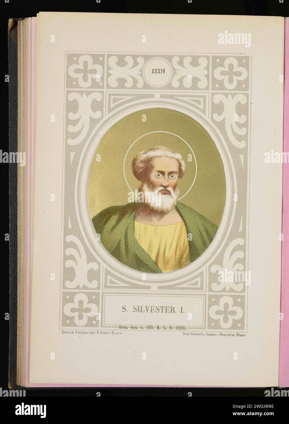 Un'incisione del 1879 di Papa Silvestro i che fu pontefice dall'AD314 all'AD335. Era il 33° papa. Foto Stock
