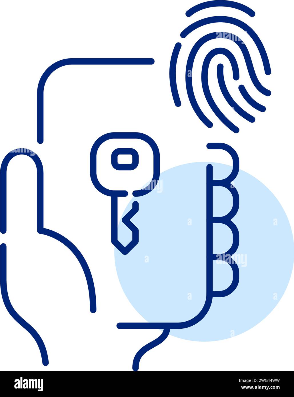 Sbloccare un'auto o accedere a un account utilizzando la chiave di autenticazione con impronta digitale. Pixel Perfect, tratto modificabile Illustrazione Vettoriale