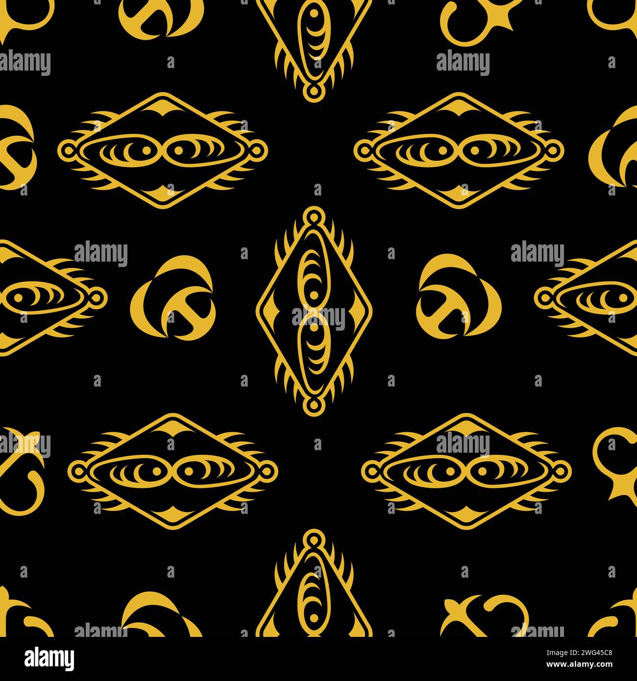 oggetti etnici con inchiostro oro vettore di pattern senza cuciture Illustrazione Vettoriale