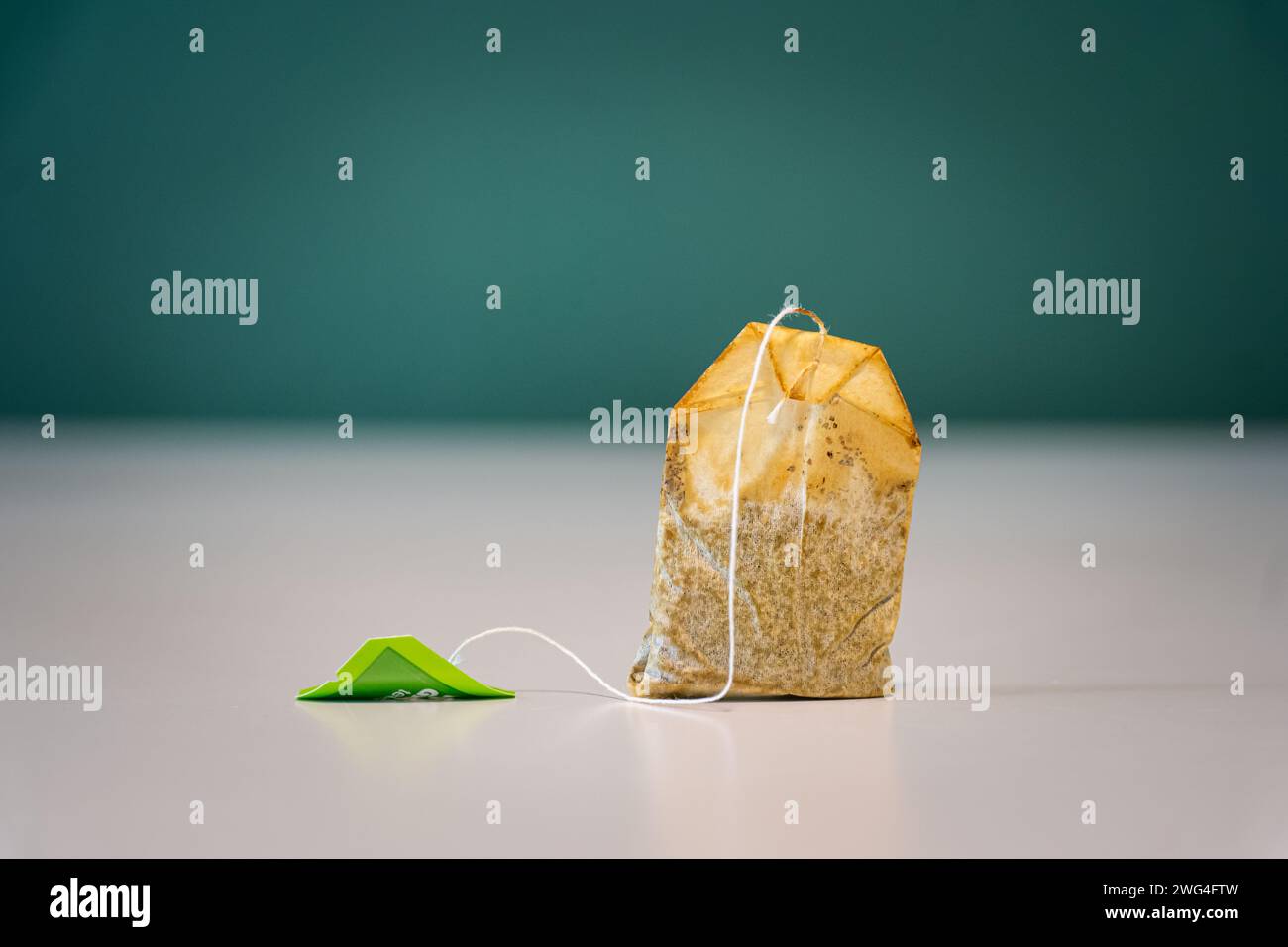 un sacchetto di tè usato chiuso Foto Stock