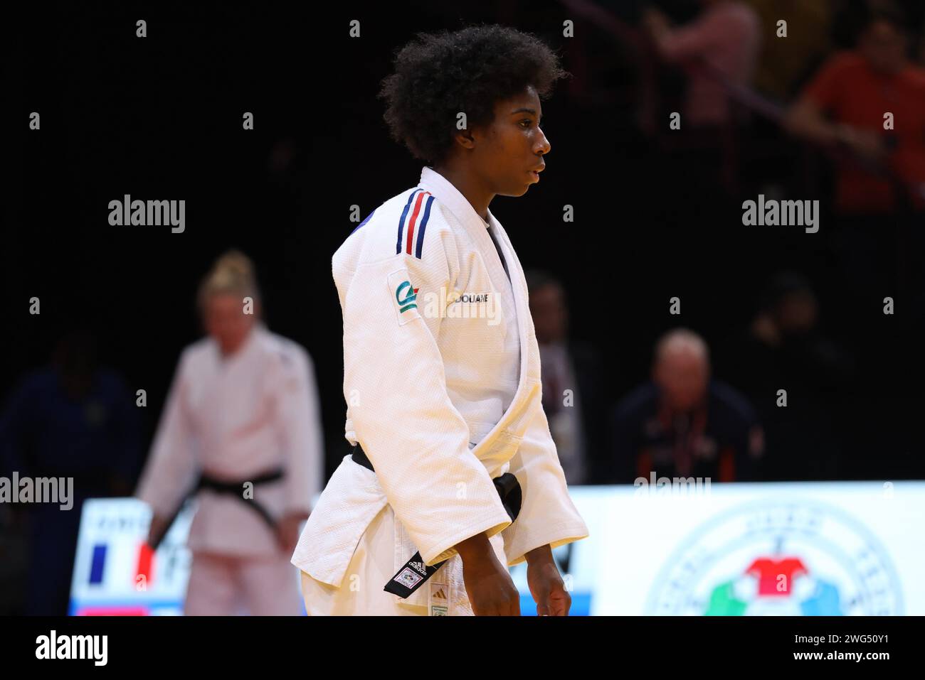 Thierry Larret/Maxppp. Judo International. Grand Slam di Parigi. Accor Arena Bercy, Parigi (75), le 3 fevrier 2024. Moins 70 kg femmine : Fidan OGEL (TUR) vs Marie-Eve GAHIE (fra). Credito: MAXPPP/Alamy Live News Foto Stock