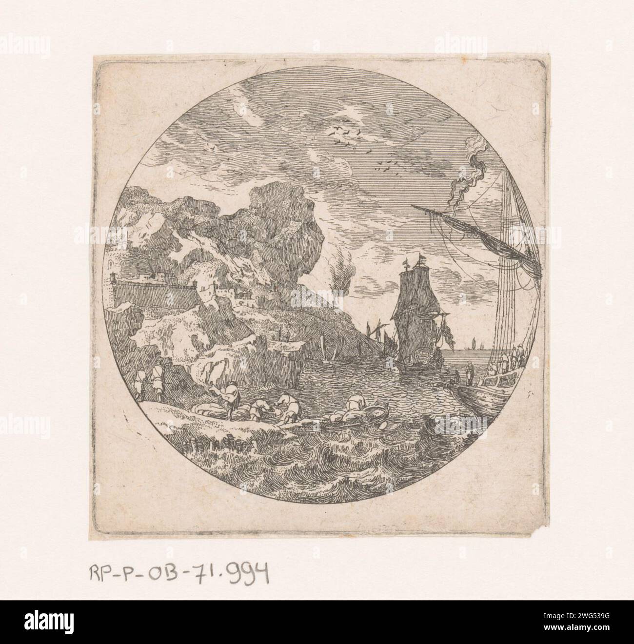 Fronte costiero con le navi, Nicolas Perelle, 1613 - 1695 stampa carta litoranea Foto Stock