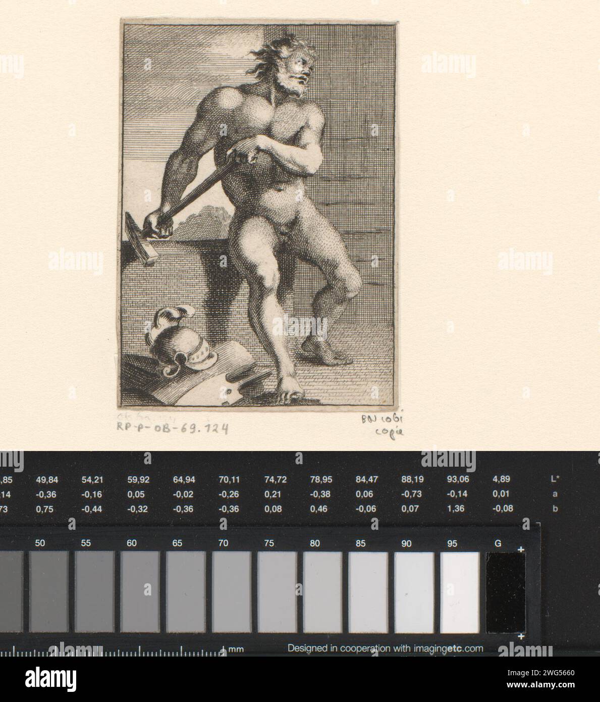 Vulcanus, Anonimo, Sébastien Leclerc (i) (Copia dopo), 1647 - 1714 stampa France paper etching / incisione (storia di) Vulcan (Efesto) Foto Stock