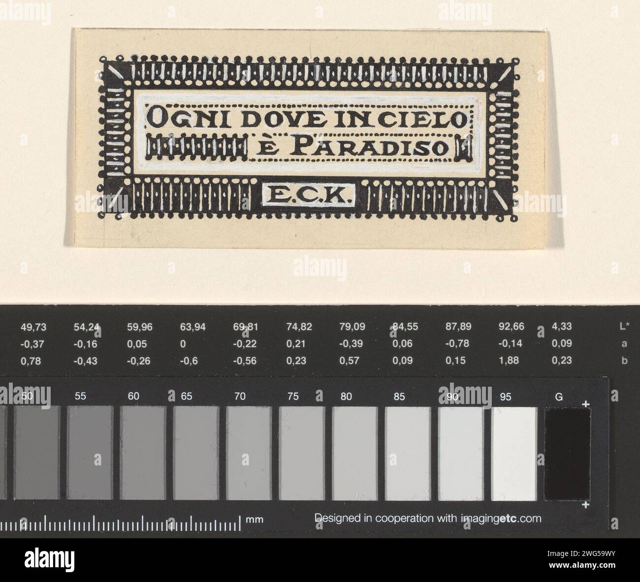 Disegno per un ex libris con le iniziali E.C.K., Julie de Graij, 1887 - 1924 carta da disegno. inchiostro. vernice del ponte. pennino/pennello Foto Stock