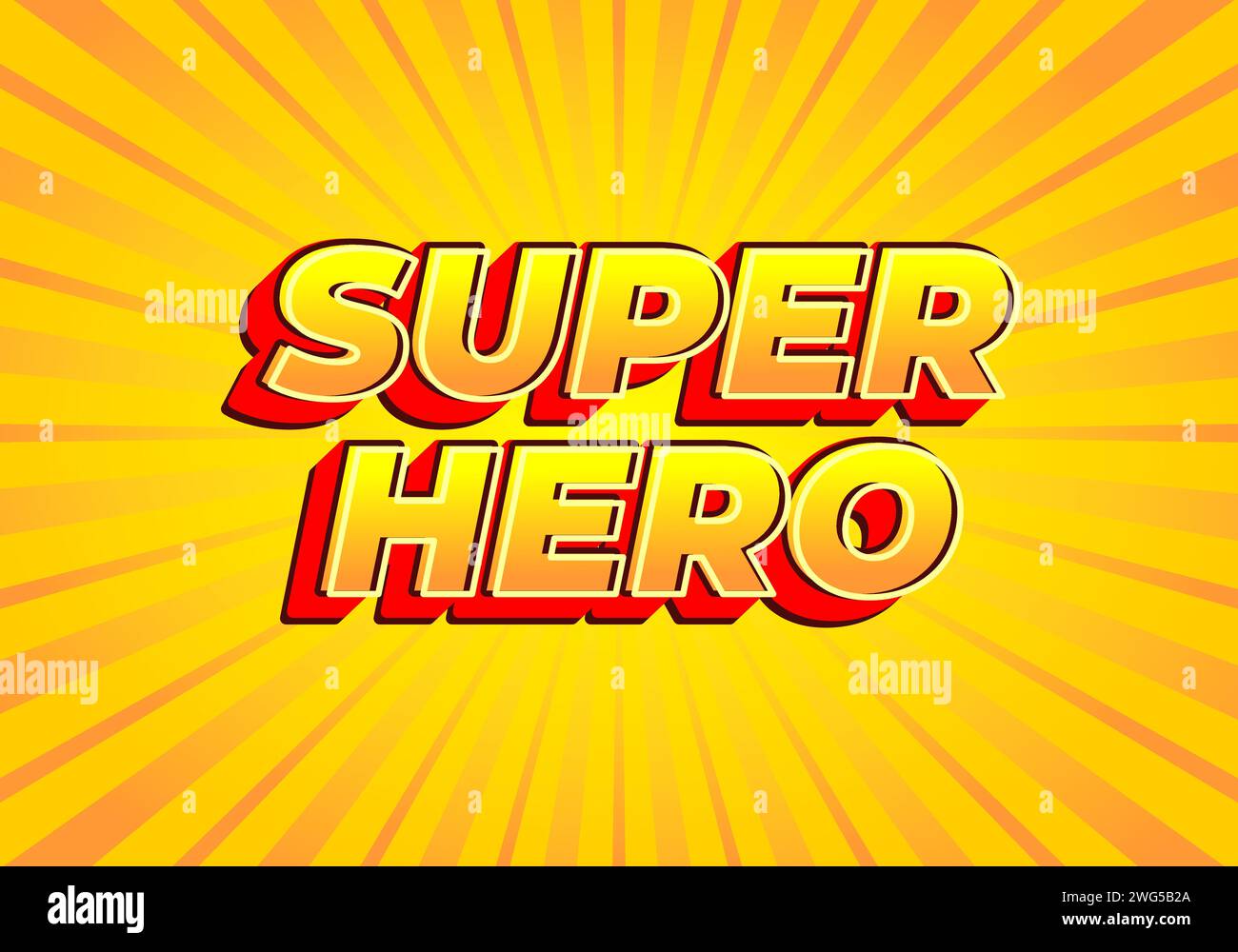Supereroe. Design con effetto testo in stile moderno, colore giallo brillante rosso Illustrazione Vettoriale