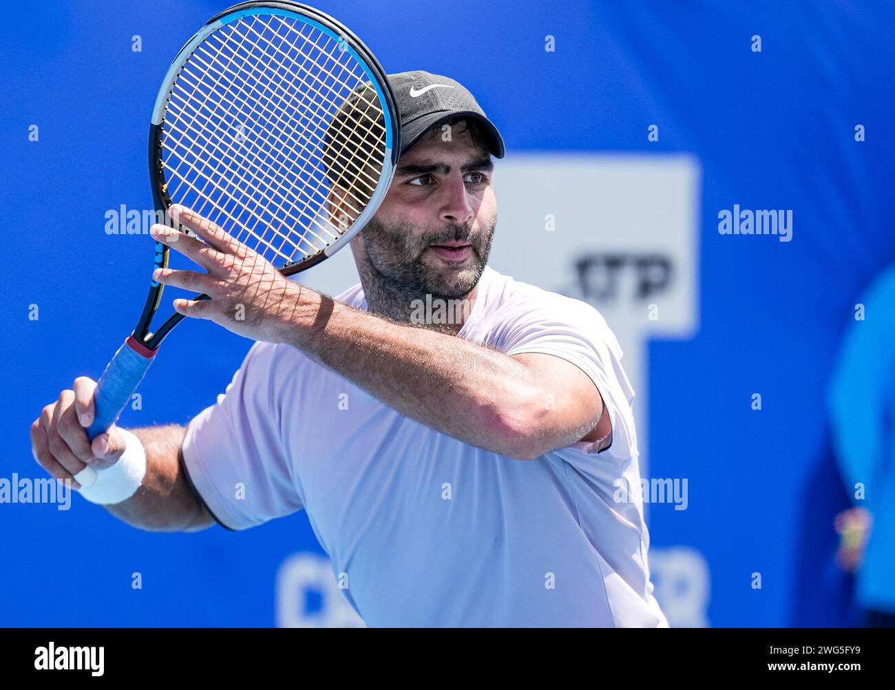 Benjamin Hasssan tedesco in azione durante il Round of 32 del Canberra International ATP Challenger 125 2024 Foto Stock