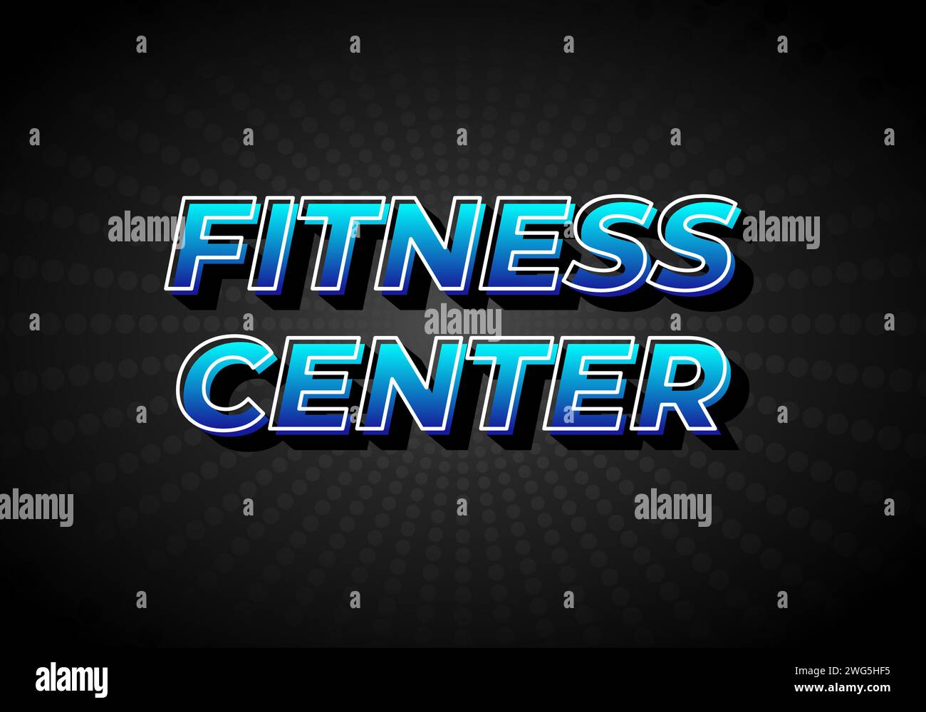 Centro fitness. Progettazione di effetti di testo in aspetto 3D, colore blu sfumato con sfondo scuro Illustrazione Vettoriale