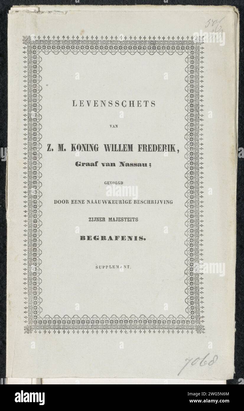 Opuscolo con due registrazioni della morte di re Guglielmo i a Berlino, 1843, 1844 opuscolo stampato con due registrazioni della morte di re Guglielmo i a Berlino, 22 dicembre 1843. copertina con tre caricatori e due dischi. Sul retro un cranio e ossa incrociate. Questo opuscolo è apparso come un supplemento a un lavoro più grande con più record dal 1844. L'Aia stampa carta tipografica Berlino Foto Stock