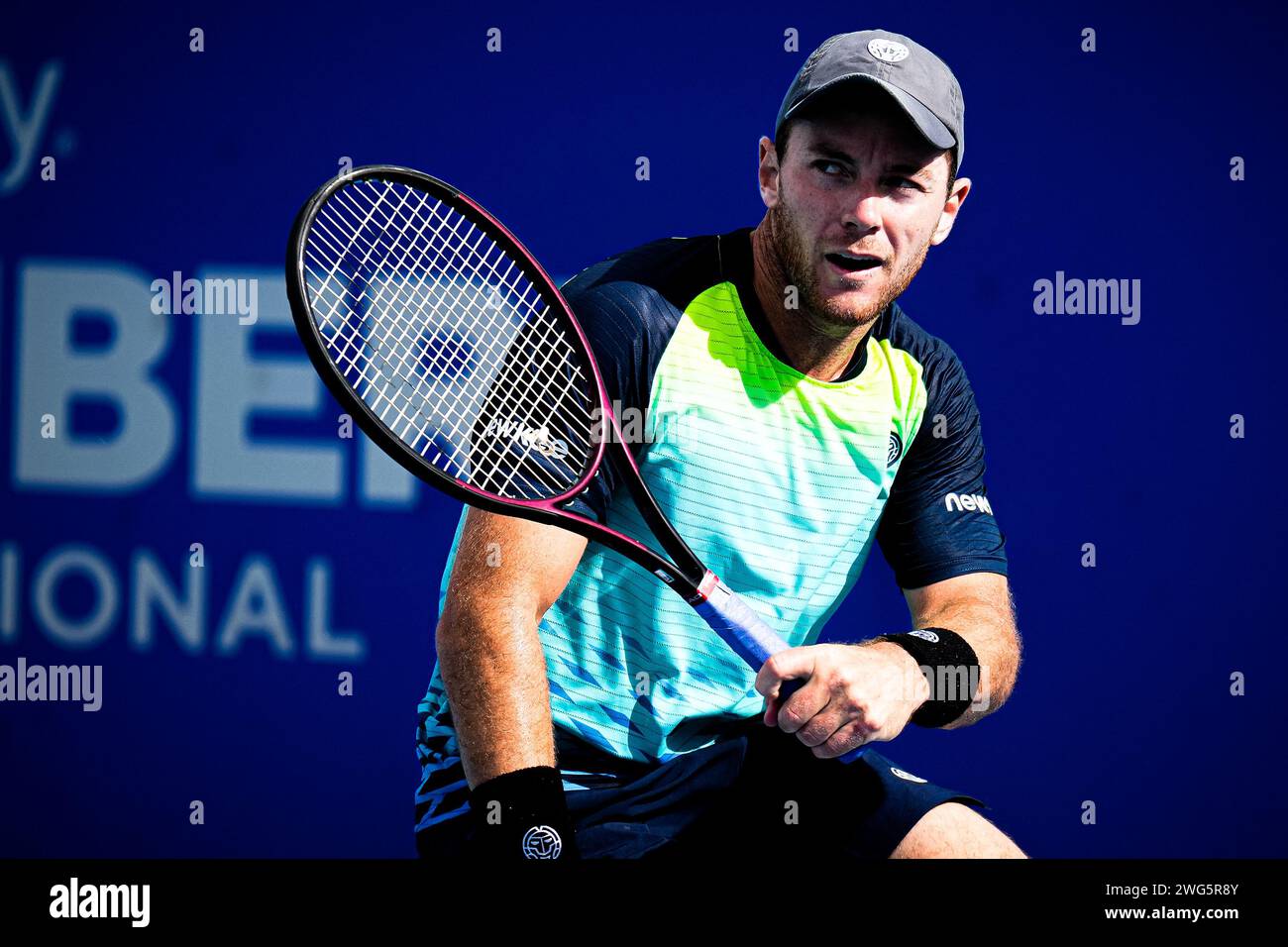 Dominik Koepfer tedesco in azione durante le semifinali del torneo Canberra International ATP Challenger 125 2024 Foto Stock