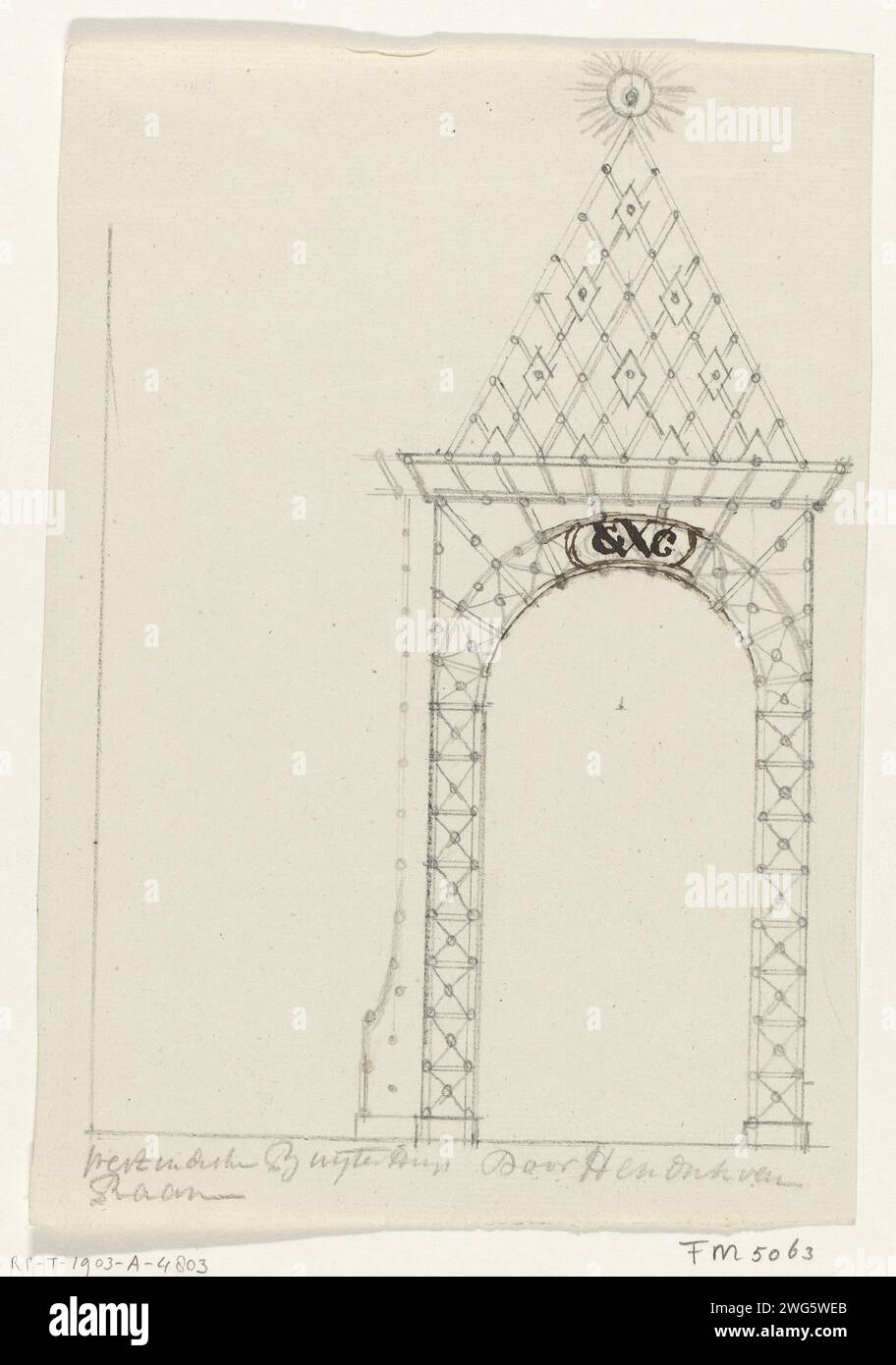 Design for Illumination of the West India Buitenhuis in Amsterdam, 1788, Hendrik G. van Raan, 1788 disegno Design for the lighting of the West India Buitenhuis in Amsterdam. Parte di un gruppo di disegni di design dell'architetto Hendrik G. van Raan per illuminazioni e decorazioni ad Amsterdam in occasione del 40° anniversario del principe Willem V l'8 marzo 1788. Giornale di Amsterdam. matita. Scrittura a inchiostro (processi) falò, fuochi d'artificio (+ illuminazione, fuochi d'artificio  attività festive) Amsterdam. Indiano occidentale Foto Stock