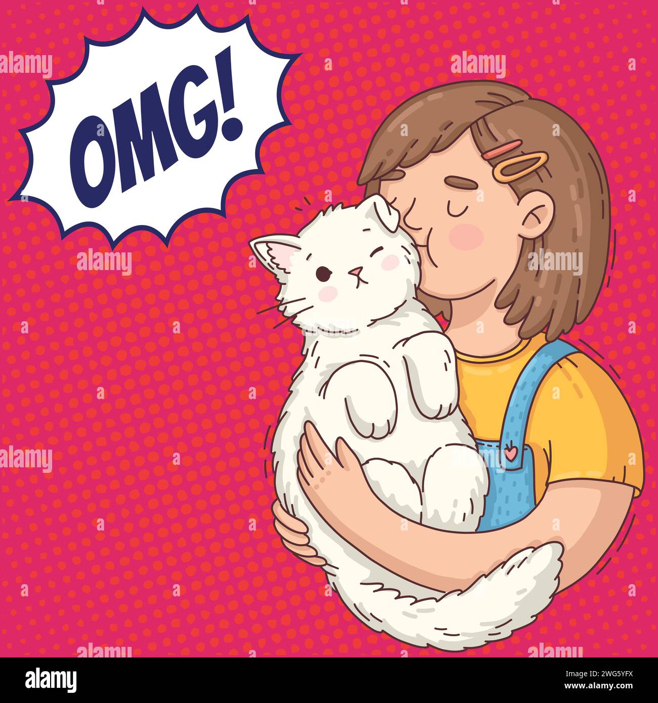 un gatto carino e uno stile pop art femminile Illustrazione Vettoriale