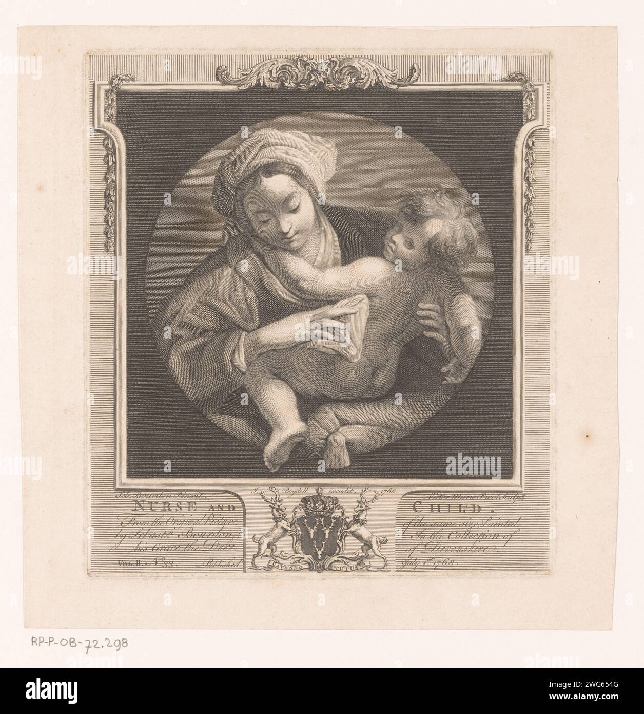 Donna con bambino, Victor Marie Picot, dopo Sébastien Bourdon, dopo Bartolomeo Schedoni, 1768 stampa numerata in basso a sinistra: Piena. II, no. 33. Incisione di carta londinese / incisione acquaforte-infermiera Foto Stock