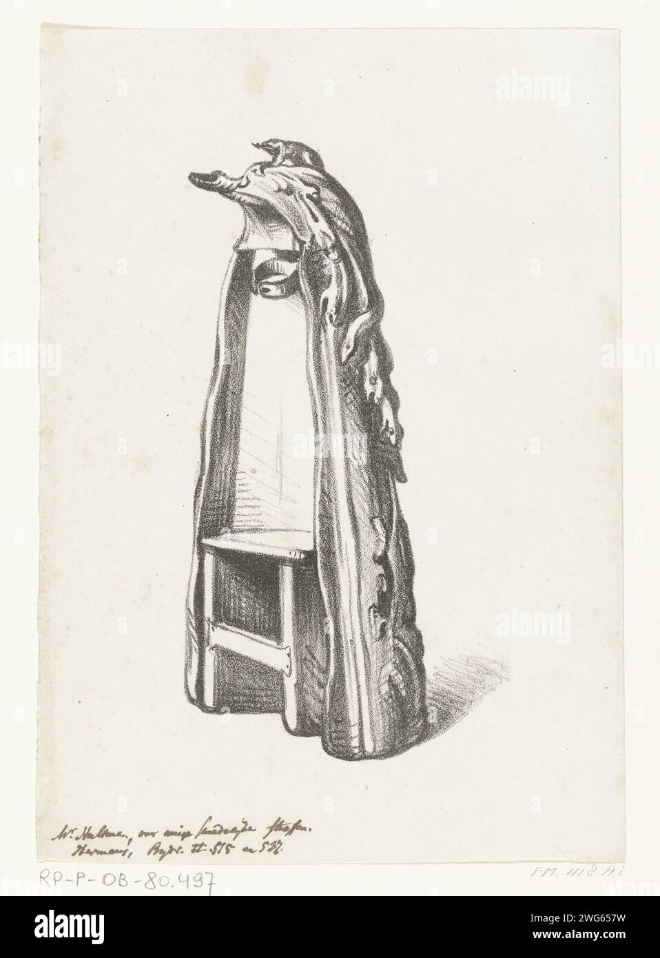 Scandhik dal 1688, 1843 - 1845 stampa Scandhik dal 's Hertogenbosch con vari simboli che si riferiscono alla malvagità, come: Lucertole, ratti, rospi e serpenti. In basso un'iscrizione con la penna. Strumenti cartacei olandesi di tortura, esecuzione o punizione del Bosch Foto Stock