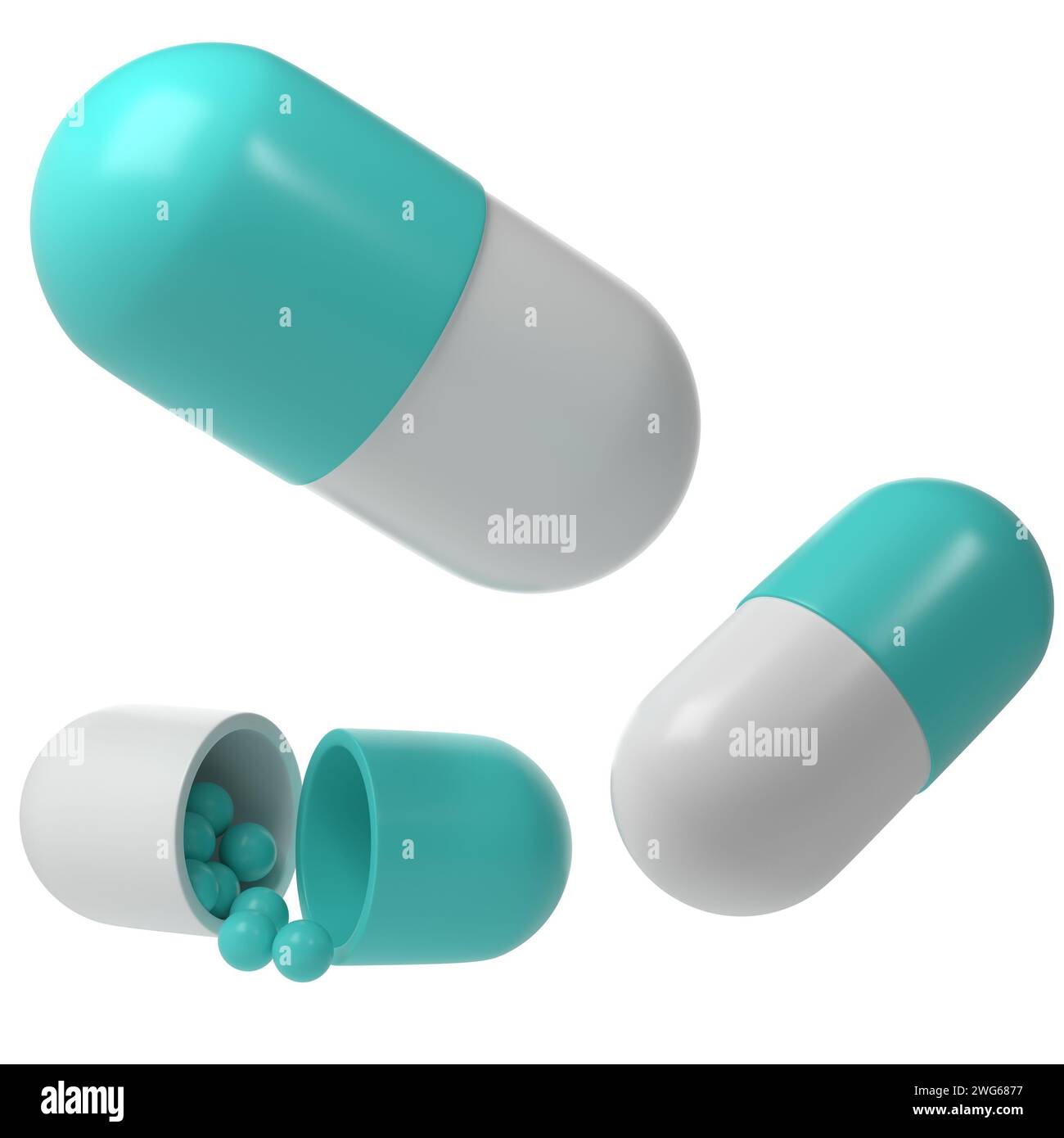 3d render capsule pillole farmaci medicina farmacia icona logo illustrazione. Foto Stock