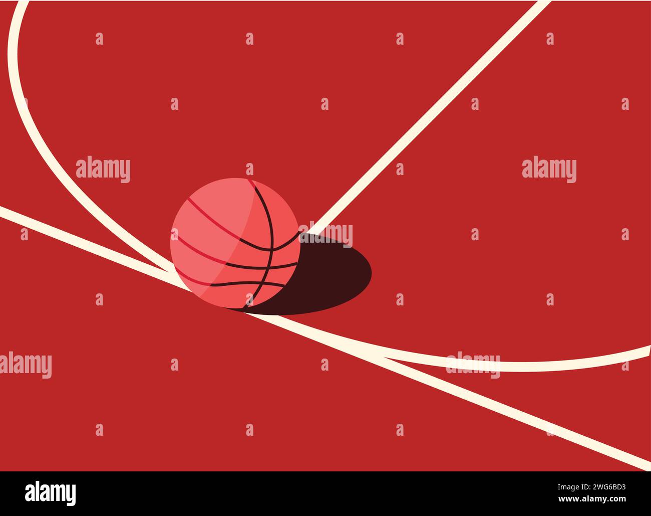 Primo piano sul campo da basket e una palla con ombra sull'illustrazione del campo da basket Illustrazione Vettoriale