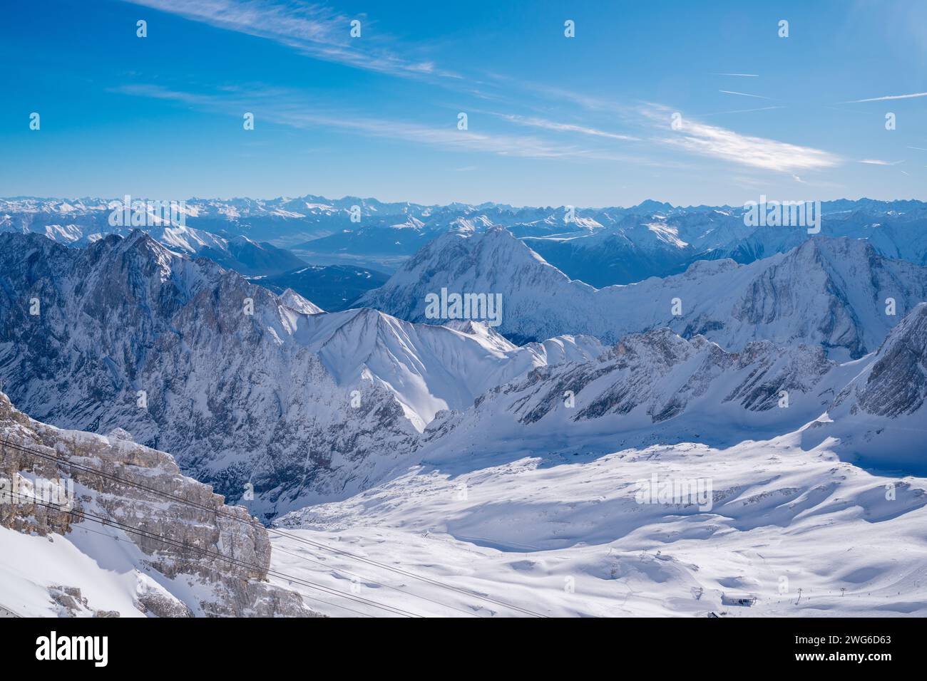 Montagne Zugspitze, Alpi occidentali della Germania Foto Stock