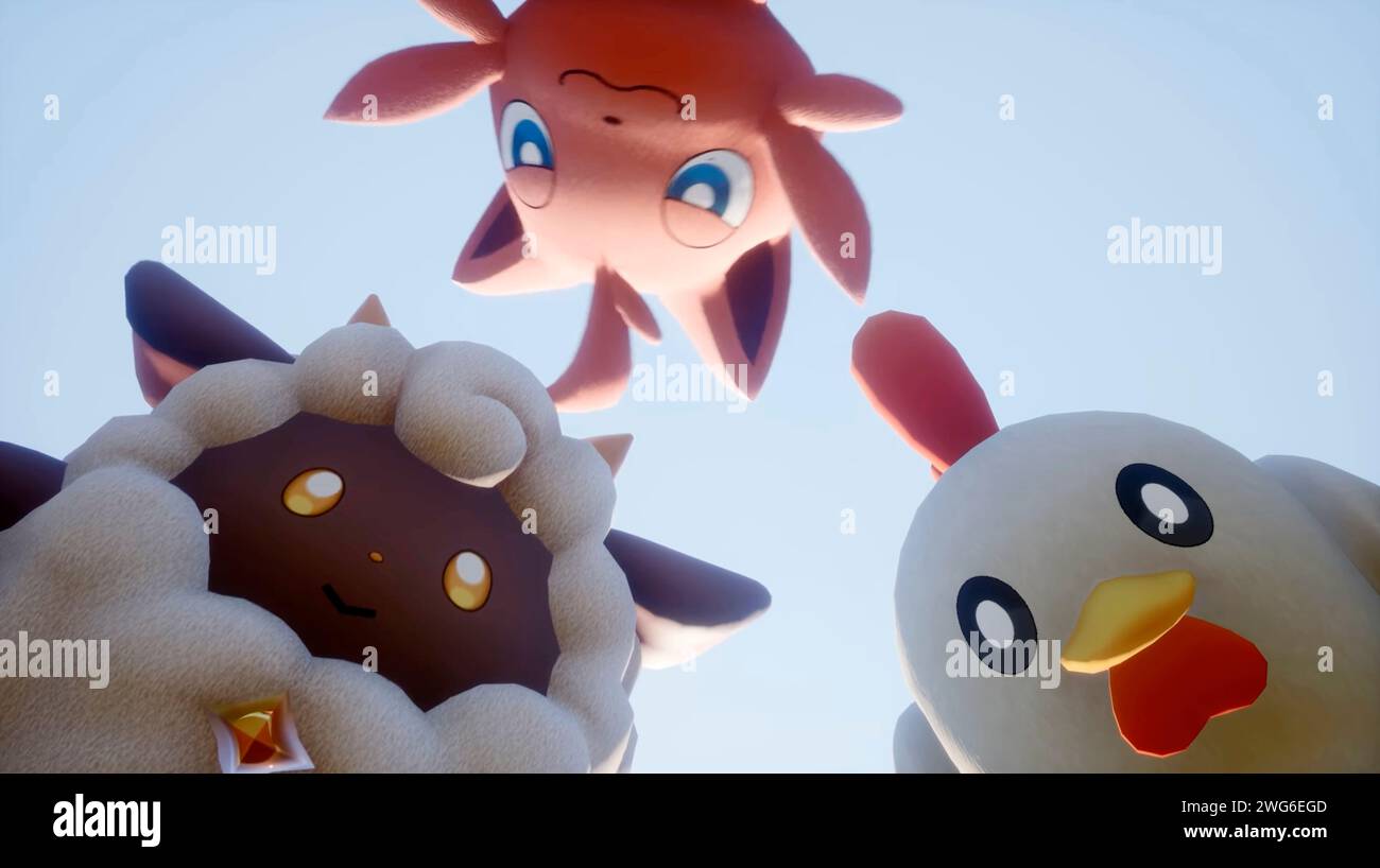 Cornice del trailer di Palworld Game. Un gioco di sopravvivenza, azione-avventura e domare mostri. Foto Stock