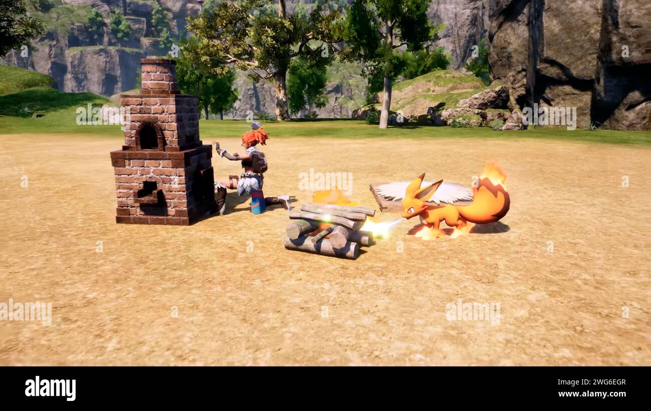 Cornice del trailer di Palworld Game. Un gioco di sopravvivenza, azione-avventura e domare mostri. Foto Stock