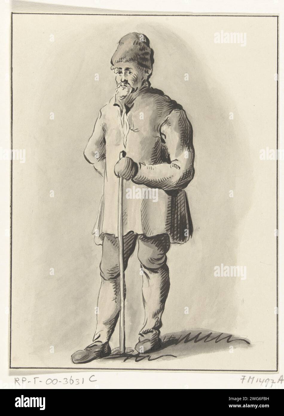 Reinier van Oldenbarnevelt, signore di Groeneveld, 1623, 1850 - 1870 disegnando Reinier van Oldenbarnevelt, cospiratore contro Maurits nel 1623, in piedi con un bastone in mano. Raffigurato mentre veniva portato a l'Aia come prigioniero, il 19 febbraio 1623. Arresto cartaceo nei Paesi Bassi (di criminale) Foto Stock