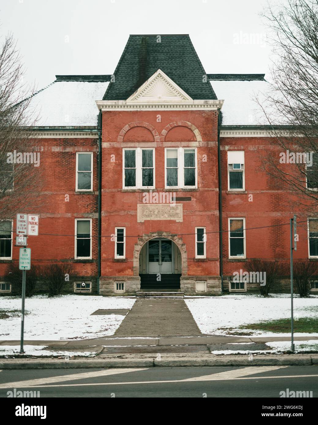 Edificio storico della Union Free School a Ellicottville, New York Foto Stock