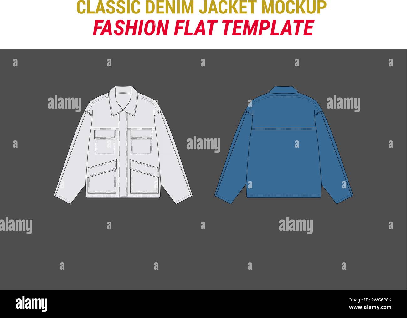 Giacca Vector in denim corto giacca oversize in denim classico modello fashion Vector Mockup streetwear in denim Illustrazione Vettoriale