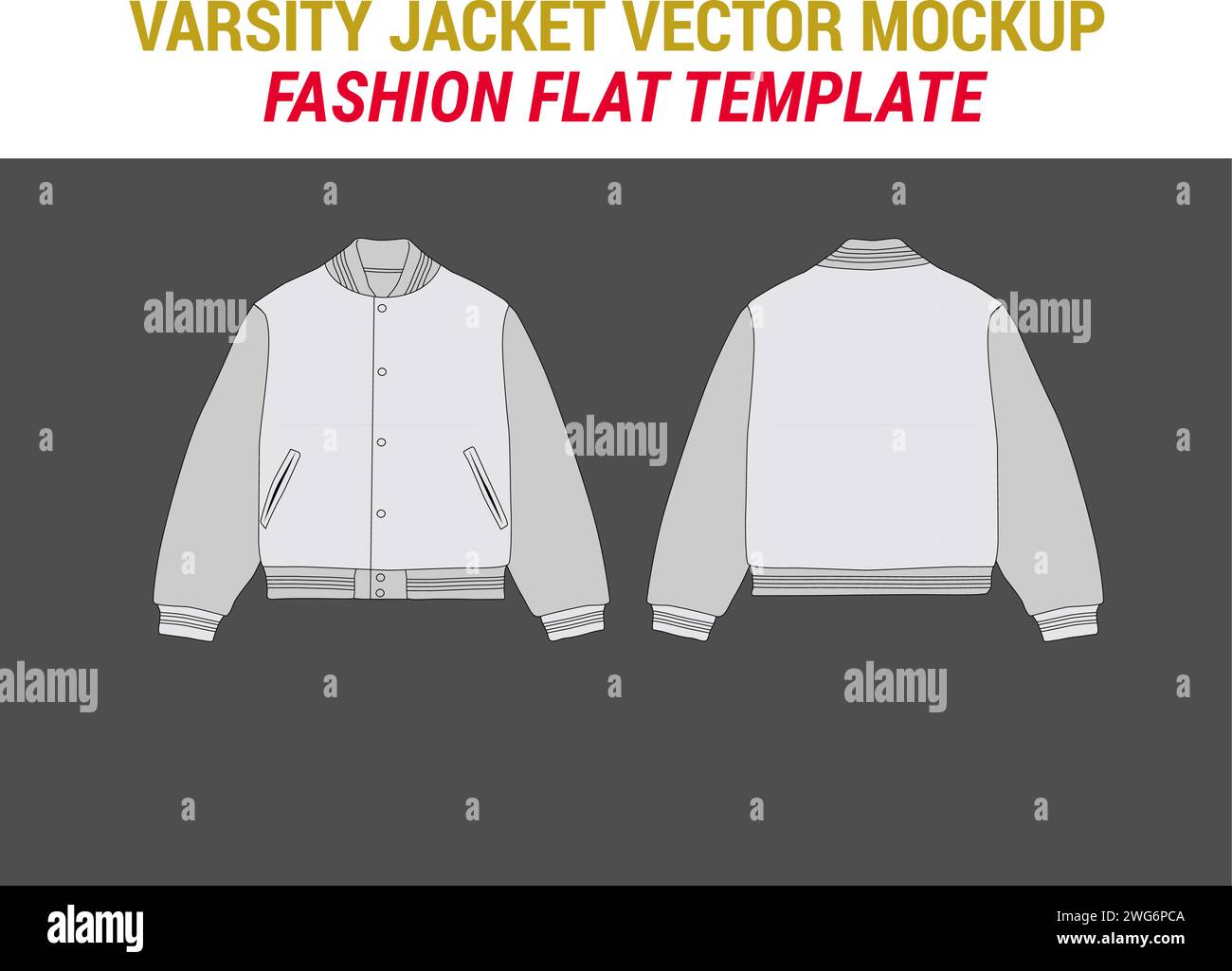 Giacca Letterman giacca piatta CAD Mockup Bomber giacca piatta Vector Illustration Varsity giacca Mockup Varsity modello piatto Illustrazione Vettoriale