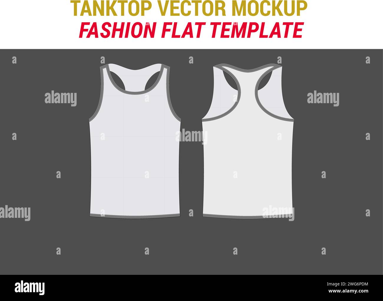 Canotta Fashion Flat Illustration Gilet Top CAD Vector Mockup Tanktop Men Mockup Template per Design streetwear Tank Top Vector Flat Technical Drawing Illustrazione Vettoriale