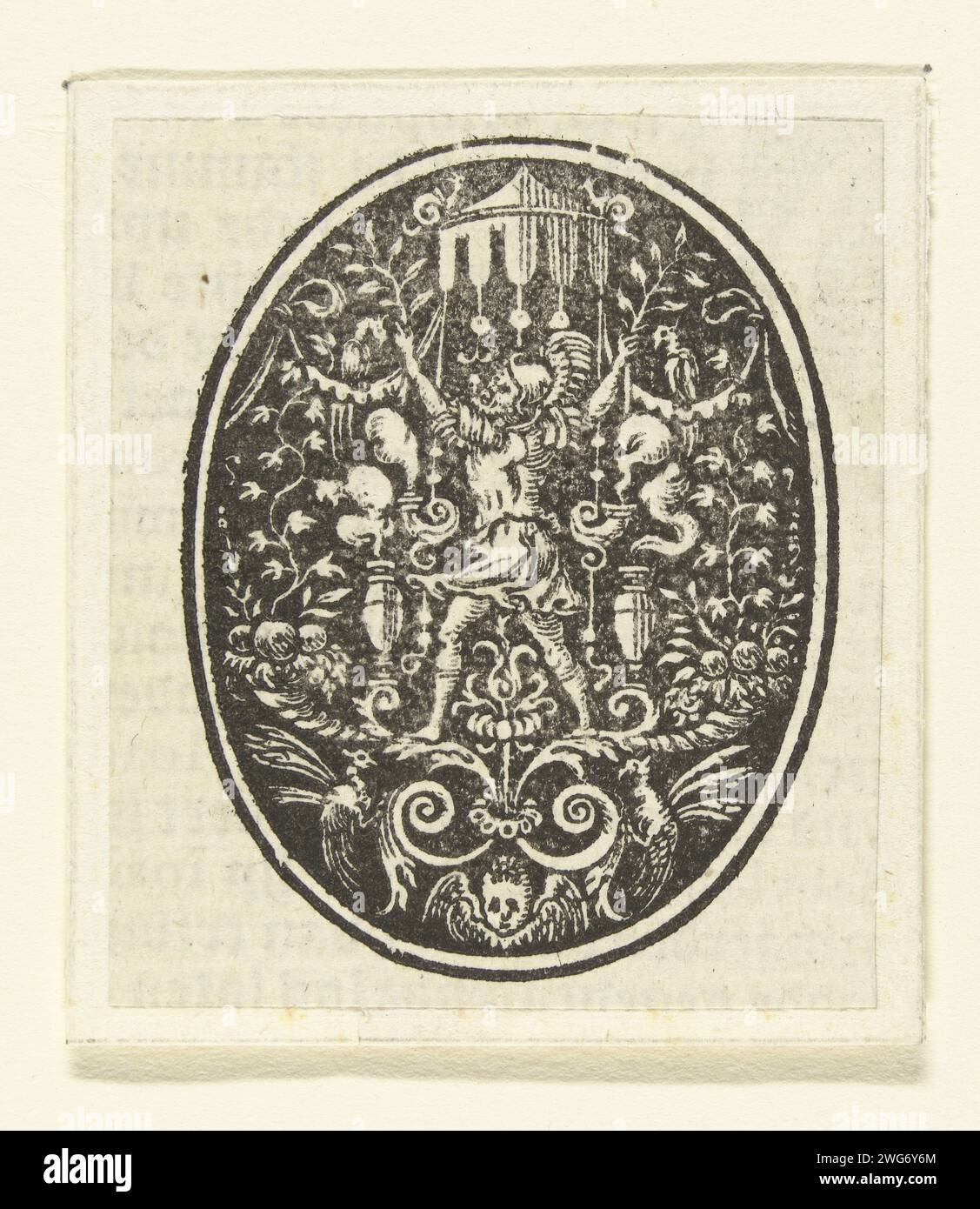 Marte sotto un baldacchino, 1528 - 1583 copie passarono alle stampe di Etienne Delaune. Nel mezzo di un cherubino tra due uccelli. Incisione su carta in Francia (forse) Foto Stock