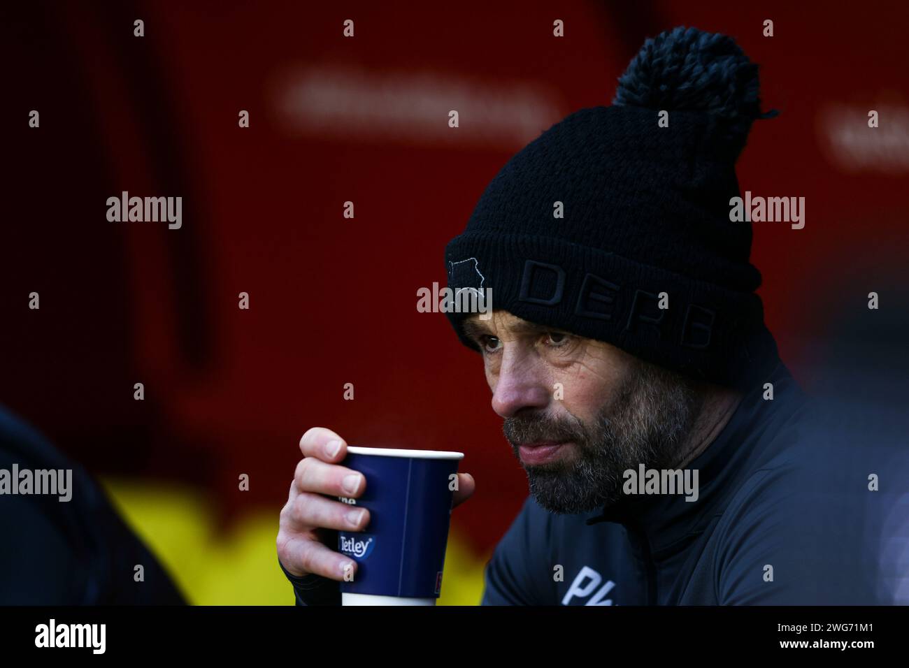 Londra sabato 3 febbraio 2024. Paul Warne, manager del Derby County durante la partita di Sky Bet League 1 tra Charlton Athletic e Derby County al Valley, Londra, sabato 3 febbraio 2024. (Foto: Tom West | mi News) crediti: MI News & Sport /Alamy Live News Foto Stock