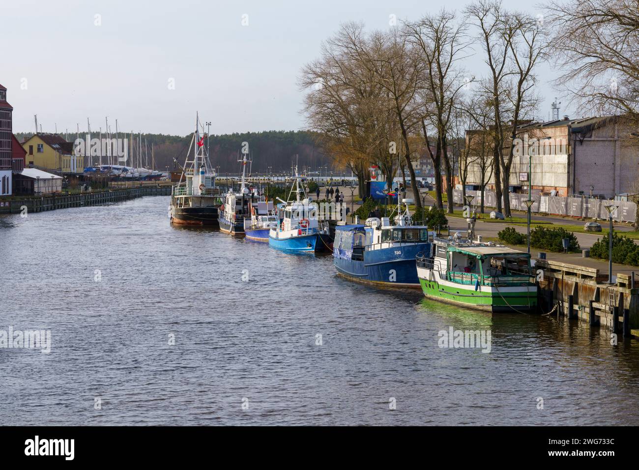 Il fiume Dane e le barche in acqua nel centro di Kalipeda Foto Stock