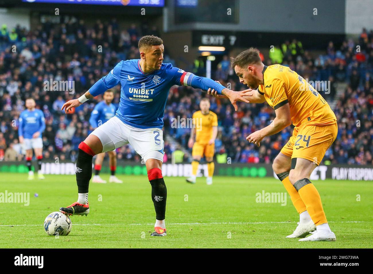 Glasgow, Regno Unito. 3 febbraio 2024. I Rangers FC giocano con il Livingston FC all'Ibrox Stadium, la casa dei Rangers, in una partita della Cinch Scottish Premiership. I Rangers sono al secondo posto in campionato, 5 punti dietro il Celtic e il Livingston FC sono al secondo posto con soli 13 punti. Crediti: Findlay/Alamy Live News Foto Stock