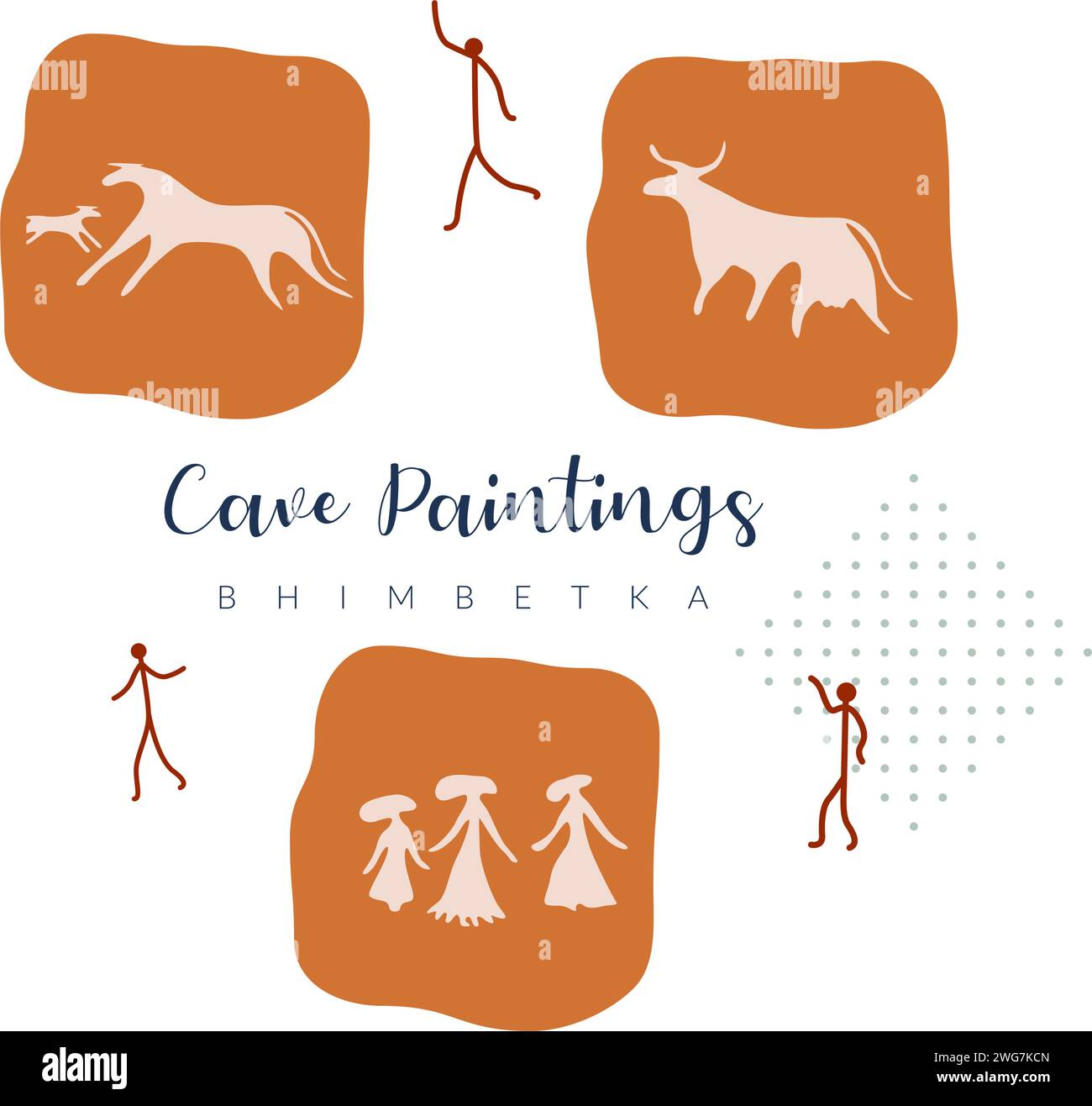 Bhimbetka Rock Shelters - simboli della pittura delle caverne - Madhya Pradesh - Stock Illustration AS EPS 10 file Illustrazione Vettoriale