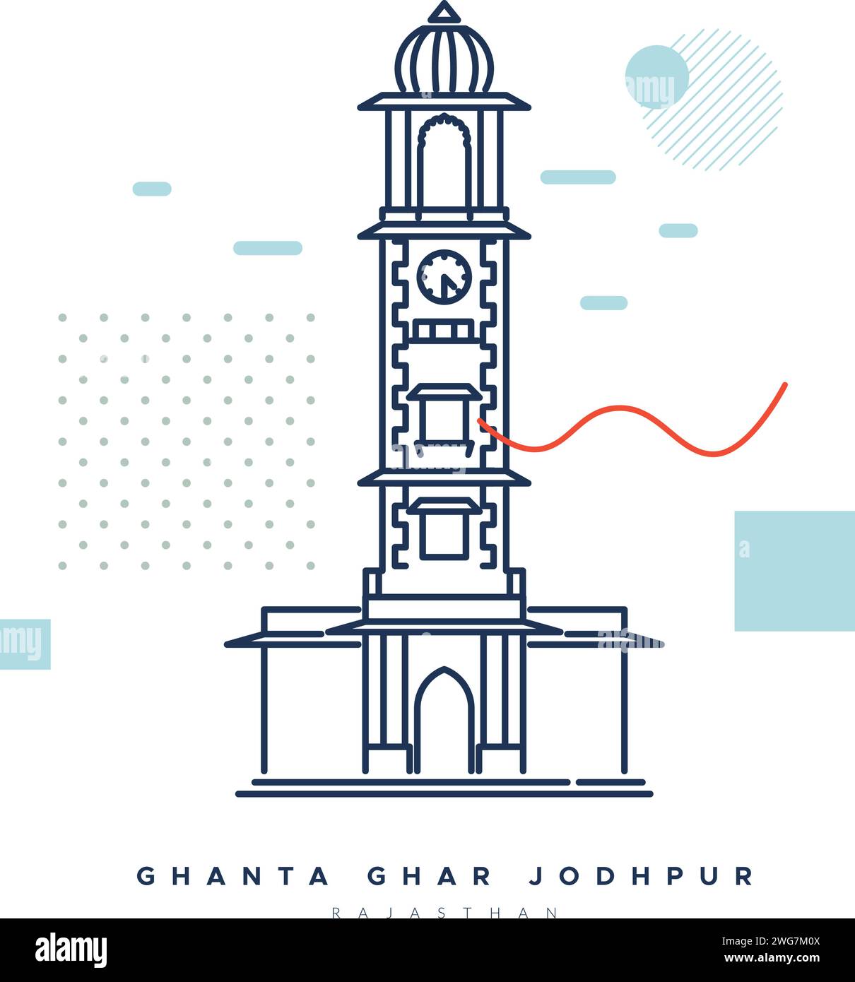Ghanta Ghar o la famosa Torre dell'Orologio di Jodhpur - Stock Illustration as EPS 10 file Illustrazione Vettoriale