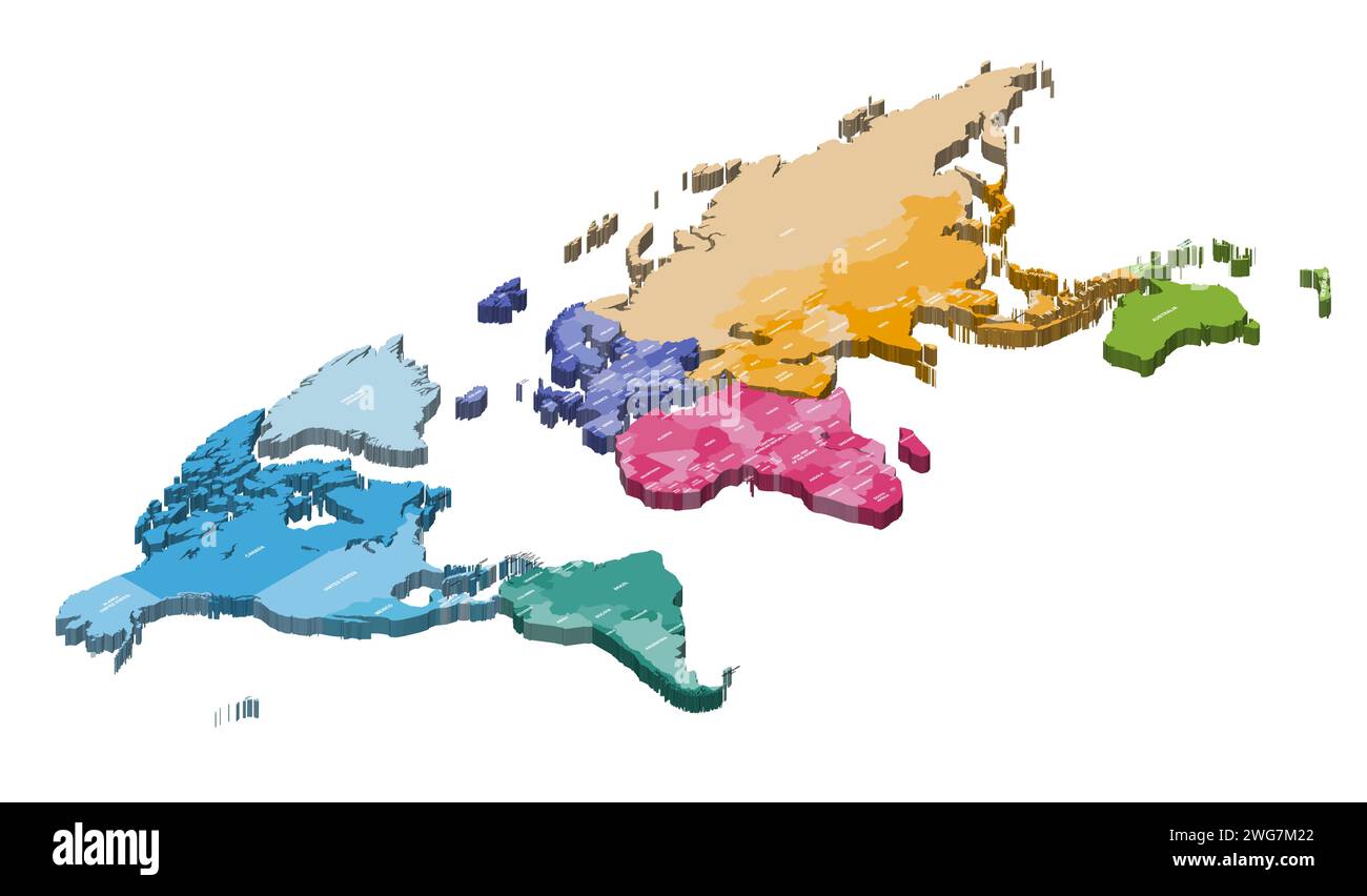 Illustrazione vettoriale 3d isometrica della mappa mondiale Illustrazione Vettoriale