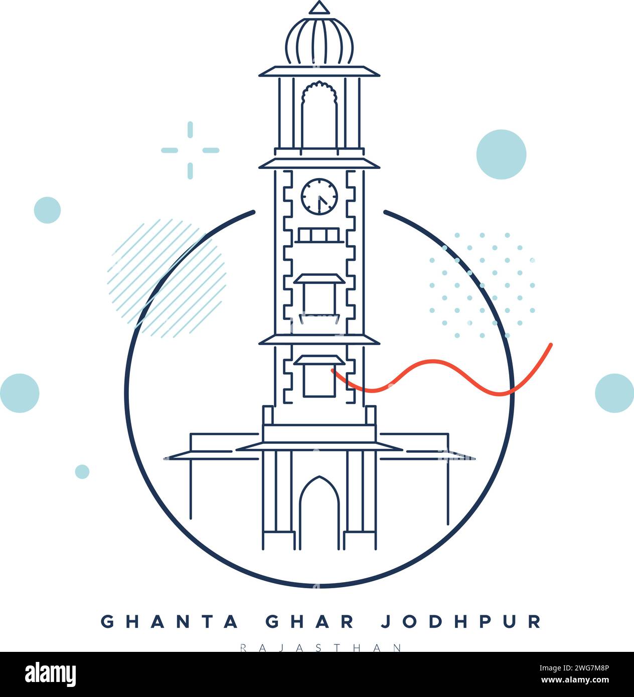 Ghanta Ghar o la famosa Torre dell'Orologio di Jodhpur - Stock Illustration as EPS 10 file Illustrazione Vettoriale