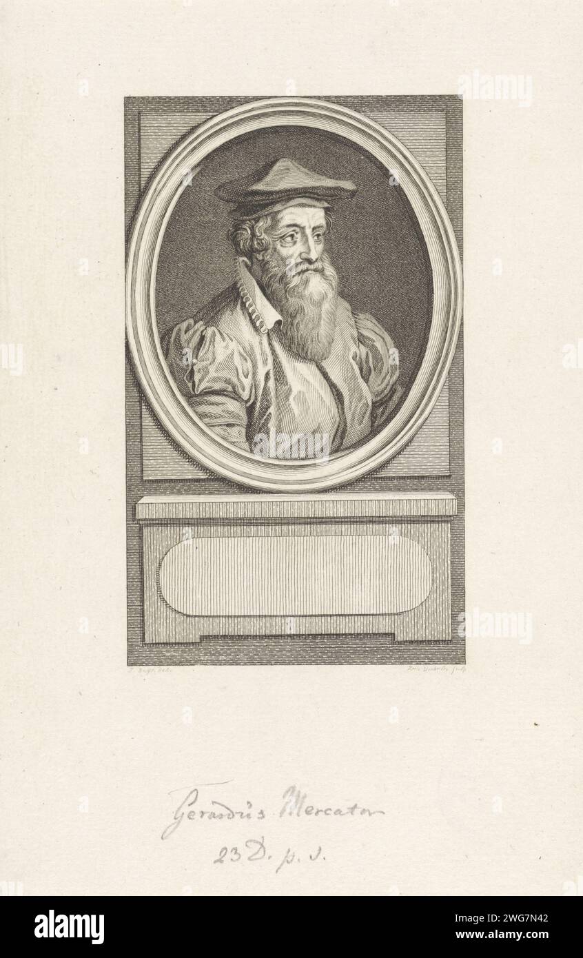 Ritratto del cartografo Gerardus Mercator, Reinier Vinkeles (i), dopo Jacobus Buys, 1790 stampa Amsterdam cartaceo incisione Foto Stock