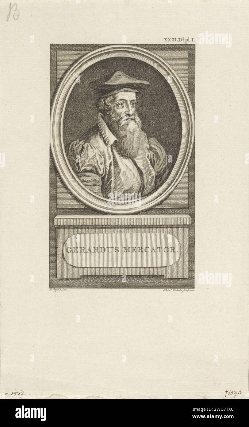 Ritratto del cartografo Gerardus Mercator, Reinier Vinkeles (i), dopo Jacobus Buys, 1790 stampa in alto a destra: XXIII, dl. pl. IO Incisione su carta di Amsterdam Foto Stock