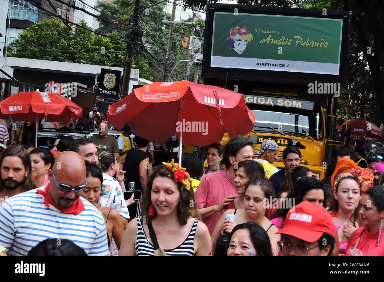 San Paolo, San Paolo, Brasile. 3 febbraio 2024. San Paolo (SP), 03/02/2024 - CULTURA/CARNAVAL DE RUA/BLOCOS - Movimentacao de folioes durante os desfiles do blocos do Love e fantastico Bloco Amelie pulando, que sairam pelas ruas do bairro de Pinheiros na tarde deste sabado (03). (Foto: Leandro Chemalle/Thenews2/Zumapress) (Credit Image: © Leandro Chemalle/TheNEWS2 via ZUMA Press Wire) SOLO USO EDITORIALE! Non per USO commerciale! Foto Stock