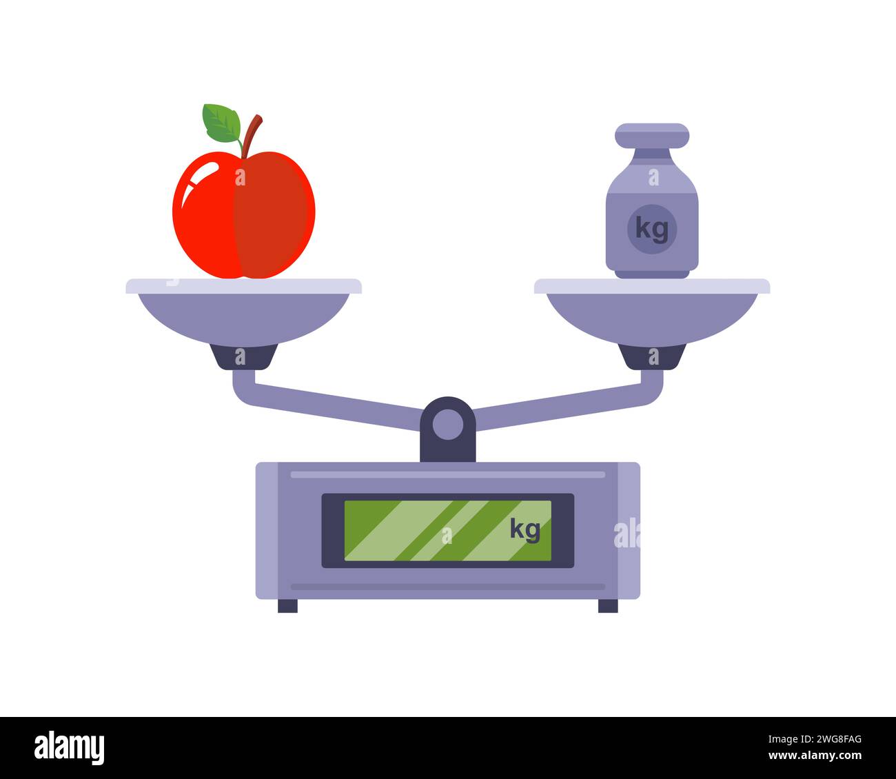 bilance per prodotti alimentari in ferro per pesare merci. illustrazione del vettore piatto. Illustrazione Vettoriale